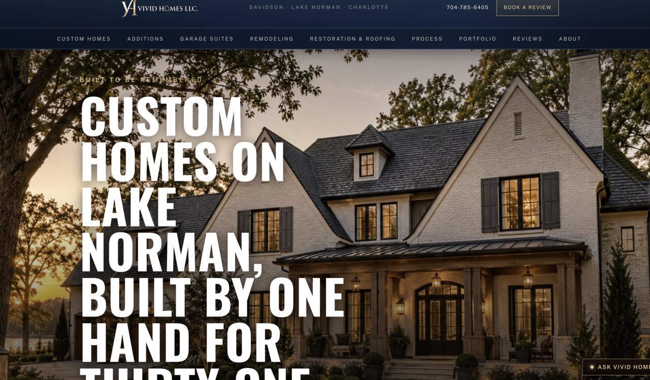 Vivid Homes — Lake Norman custom home builder website