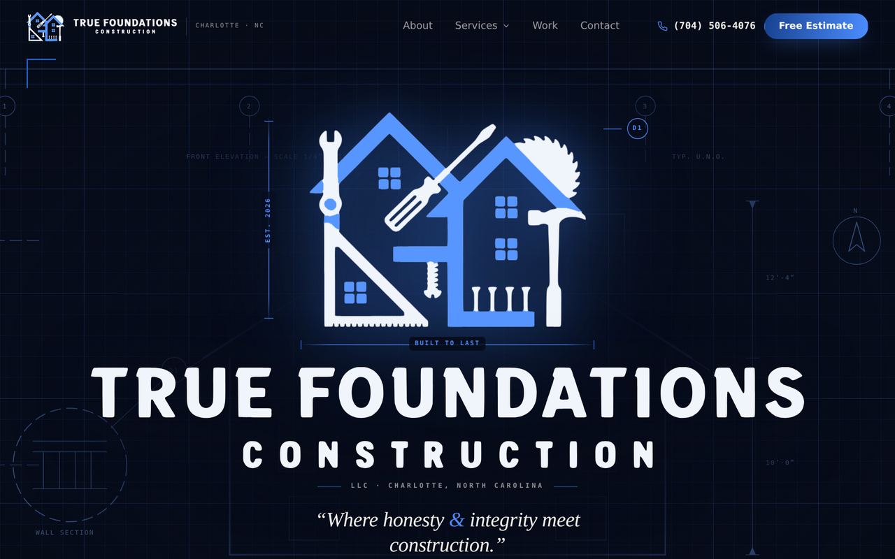 True Foundations Construction — Charlotte NC contractor website